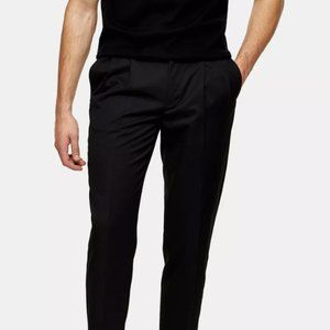 Black Double Pleated Tapered Trousers